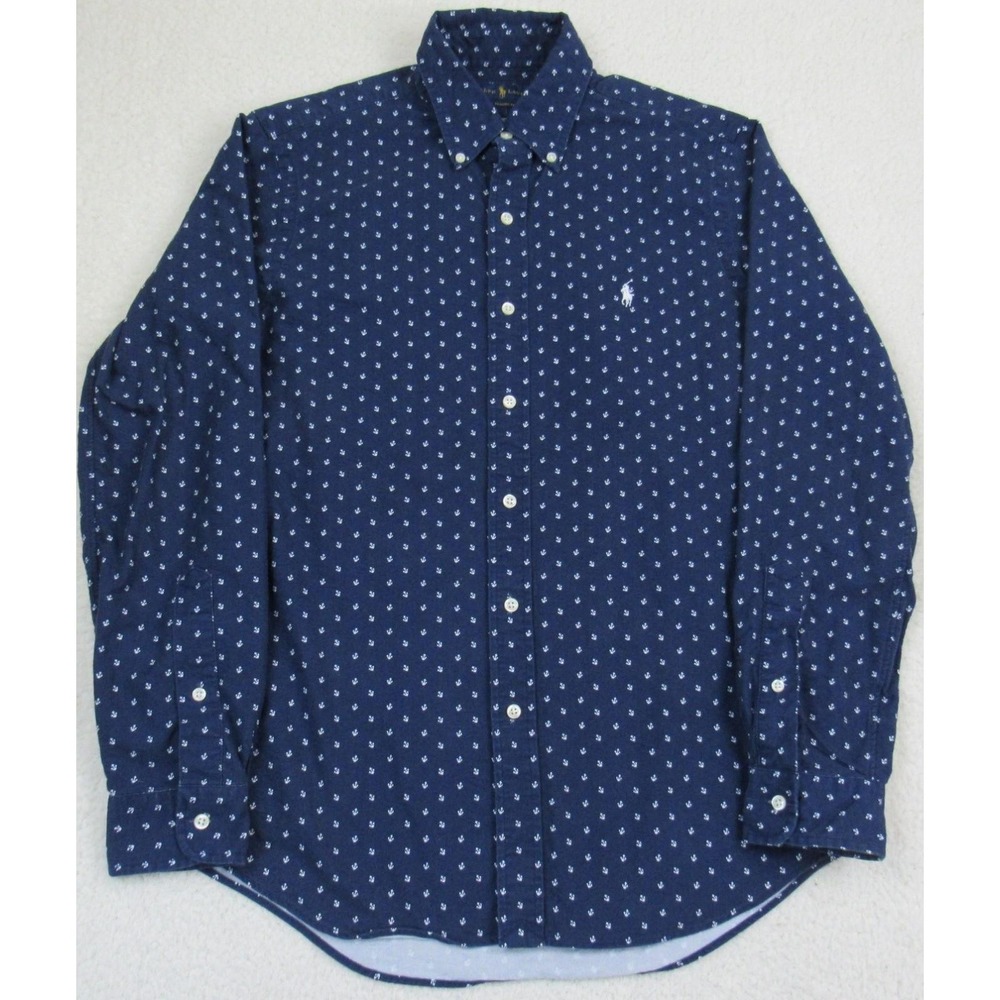 Polo Ralph Lauren Shirt‎ Mens Small All Over Anchor Print Blue Classic Fit